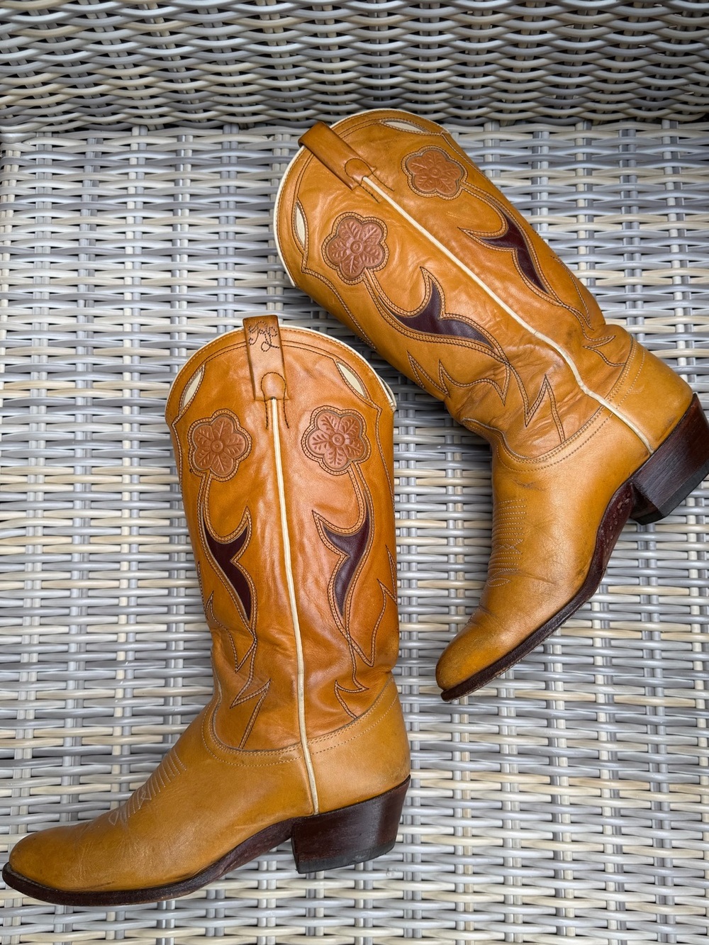 Vintage Ralph Lauren Cowboy Western Boots 7.5 8 Tooled 70s Rodeo Queen - Picture 1 of 16